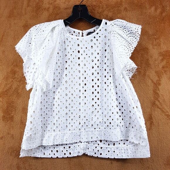 ISABEL MARANT Top Womens Size 38 White Eyelet Sheer Tiered Ruffle Sleeve VLADY - Picture 1 of 6